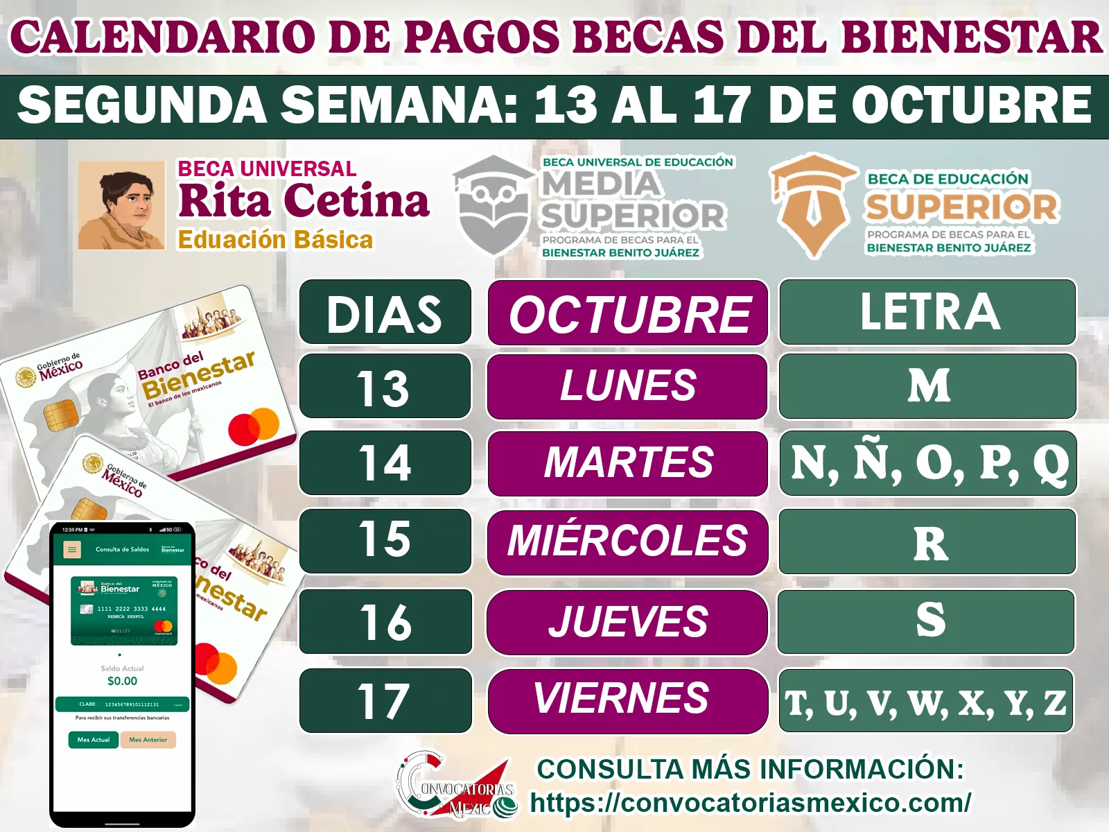 Estas Son Las Letras Que Les Corresponde Recibir Su Pago Esta Semana ¡De lunes 13 al viernes 17 de octubre