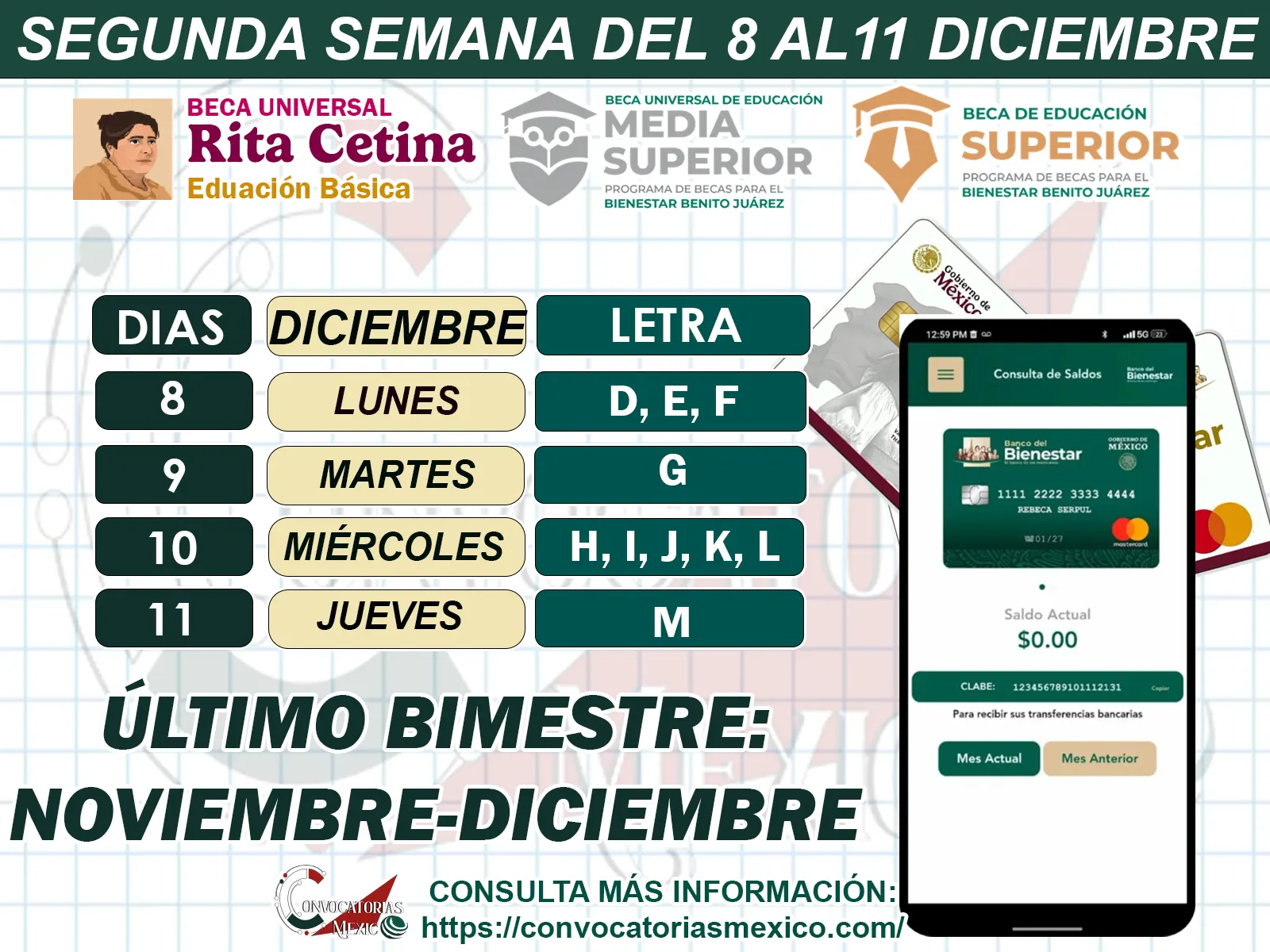 Segunda semana de pago de las Becas para el Bienestar ¡Semana del 8 al 11 de diciembre!