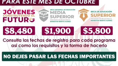 Becas Bienestar: tres programas abren registro en octubre de 2025; conoce fechas, requisitos y a qué estudiantes aplican El mes de octubre trae consigo nuevas oportunidades para estudiantes y jóvenes de todo el país, ya que tres programas de las Becas para el Bienestar abrirán su periodo de registro. Estas iniciativas, impulsadas por el Gobierno de México, buscan garantizar apoyos económicos y formación para quienes cursan distintos niveles educativos o requieren capacitación laboral. Fechas de registro De acuerdo con lo informado por la Secretaría de Bienestar y la Secretaría del Trabajo y Previsión Social, las inscripciones se realizarán de manera digital en las siguientes fechas: Beca Benito Juárez de Educación Media Superior: del 1 al 15 de octubre de 2025. Jóvenes Escribiendo el Futuro: del 1 al 15 de octubre de 2025. Jóvenes Construyendo el Futuro: a partir del 1 de octubre y hasta agotar los espacios disponibles en los centros de trabajo. ¿Quiénes pueden participar? Cada uno de estos programas está dirigido a un sector específico de la población: Beca Benito Juárez: estudiantes de bachillerato o preparatoria inscritos en escuelas públicas de México. Jóvenes Escribiendo el Futuro: universitarios que cursen sus estudios en instituciones públicas consideradas prioritarias por el programa. Jóvenes Construyendo el Futuro: jóvenes de entre 18 y 29 años que actualmente no estudien ni trabajen. Requisitos de registro Los aspirantes deberán cumplir con los criterios establecidos para cada apoyo: Beca Benito Juárez Media Superior: ser estudiante activo en preparatoria pública, presentar acta de nacimiento, CURP, comprobante de domicilio, identificación oficial del padre, madre o tutor, además de estar inscrito en el ciclo escolar 2025-2026. Jóvenes Escribiendo el Futuro: tener entre 18 y 29 años, contar con identificación oficial vigente, CURP actualizada, comprobante de domicilio no mayor a tres meses y completar el registro en línea. Jóvenes Construyendo el Futuro: tener entre 18 y 29 años, identificación oficial, CURP, comprobante de domicilio actualizado, registrarse en la plataforma digital del programa, presentar fotografía reciente y firmar la carta compromiso. En el caso de personas extranjeras, se deberá entregar un documento que acredite estancia legal en México. Montos de apoyo Las becas y apoyos económicos varían según el programa: Beca Benito Juárez Media Superior: 1,900 pesos bimestrales. Jóvenes Escribiendo el Futuro: 5,800 pesos cada dos meses. Jóvenes Construyendo el Futuro: 8,840 pesos mensuales, más seguro médico por parte del IMSS. Con estas convocatorias, el Gobierno de México busca fortalecer la permanencia escolar en distintos niveles educativos y abrir alternativas de capacitación laboral para la juventud, contribuyendo a la construcción de un futuro con mayores oportunidades.