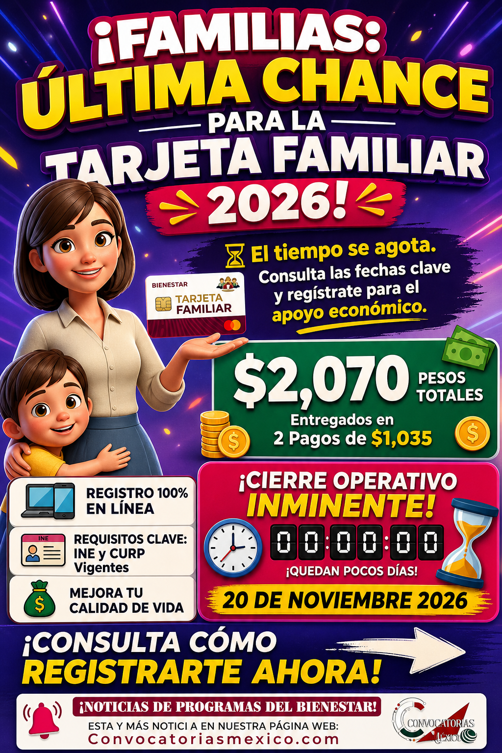 Tarjeta Familiar 2026, recibes dos pagos de $1,035 pesos realiza el registro en línea 12 Tarjeta Familiar 2026 recibes dos pagos de 1035 pesos realiza el registro en linea