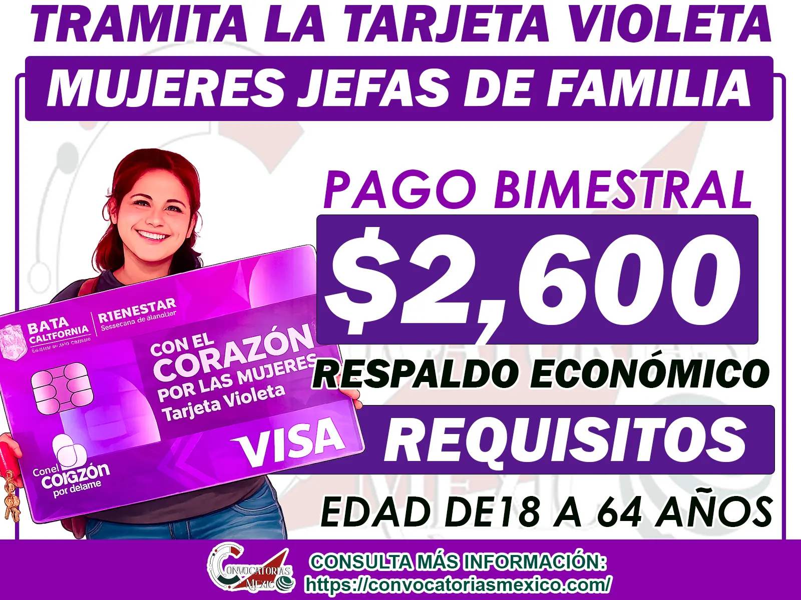 Tarjeta Violeta ¡Así puedes postularte si eres jefa de familia! Recibe un pago económico de 2 mil 600 pesos