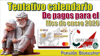 Tentativo calendario de pagos para el mes de enero 2026 | Pensión Bienestar 