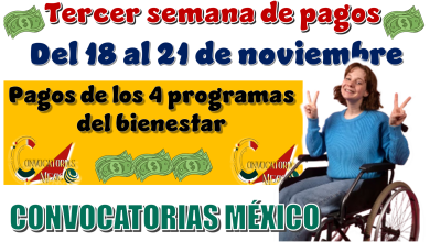 Tercer semana de pagos del 18 al 21 de noviembre | Pagos de los 4 programas del bienestar