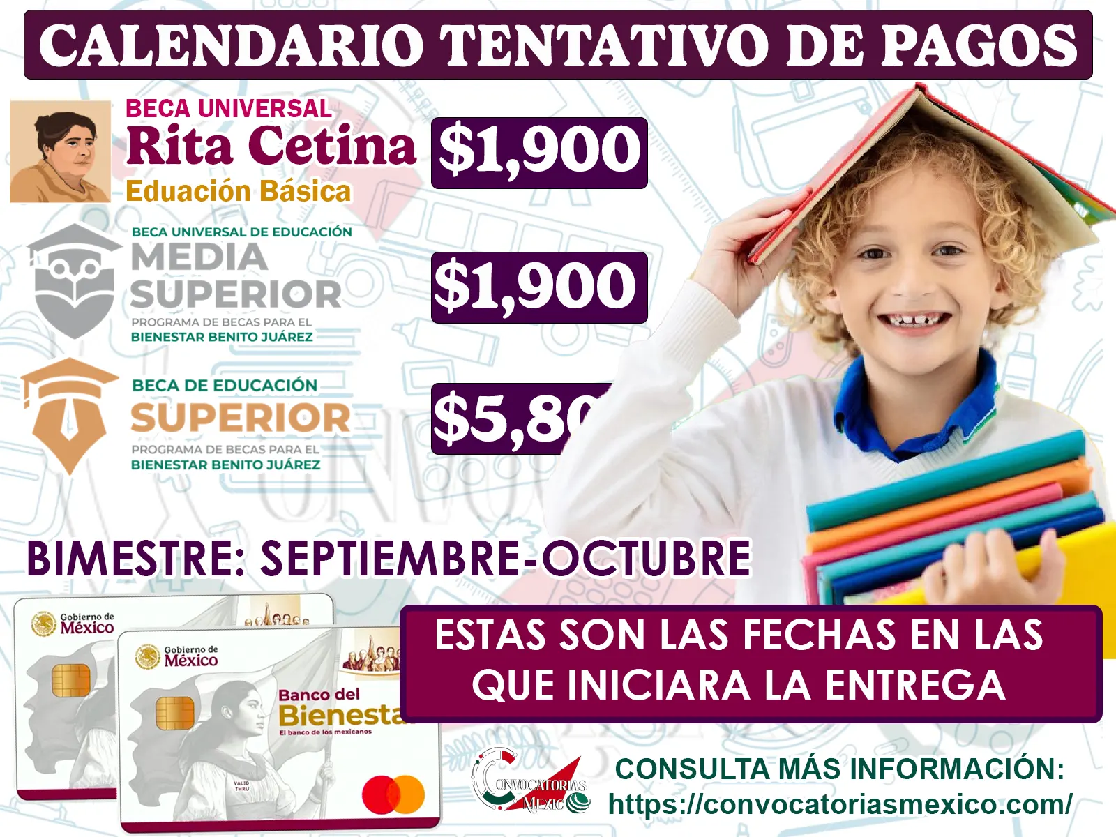 ¡Alístate! Este es el Calendario tentativo de Pagos de las Becas Rita Cetina y Becas Benito Juárez mes de octubre