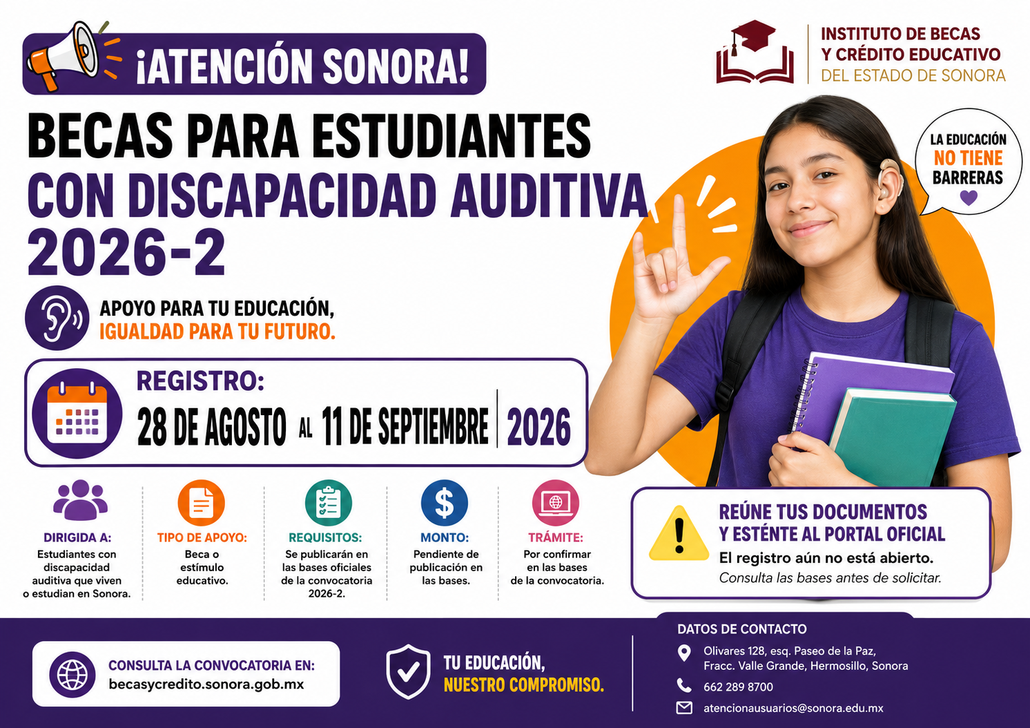 Becas para estudiantes con discapacidad auditiva en Sonora 2026-2: registro, fechas y requisitos
