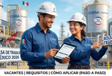 Ingenieros de Grupo CYDSA consultando vacantes y proceso de postulación en una planta química e industrial en México.