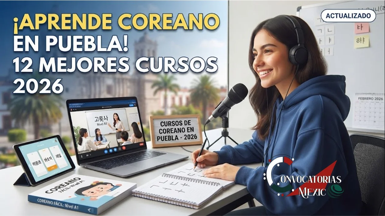 Imagen ilustrativa sobre cursos de coreano en Puebla, destacando opciones universitarias, privadas y preparación para certificaciones oficiales