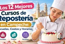 Cursos de repostería en Campeche con una chef pastelera decorando un pastel, ideales para conocer escuelas, costos y horarios de capacitación.