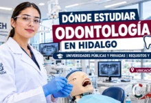Portada sobre dónde estudiar Odontología en Hidalgo 2026 con un estudiante en clínica universitaria y texto informativo sobre universidades públicas y privadas.
