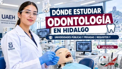 Portada sobre dónde estudiar Odontología en Hidalgo 2026 con un estudiante en clínica universitaria y texto informativo sobre universidades públicas y privadas.