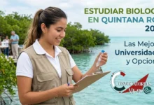 Estudiante de biología realizando investigación de campo en la costa y manglares de Quintana Roo México.