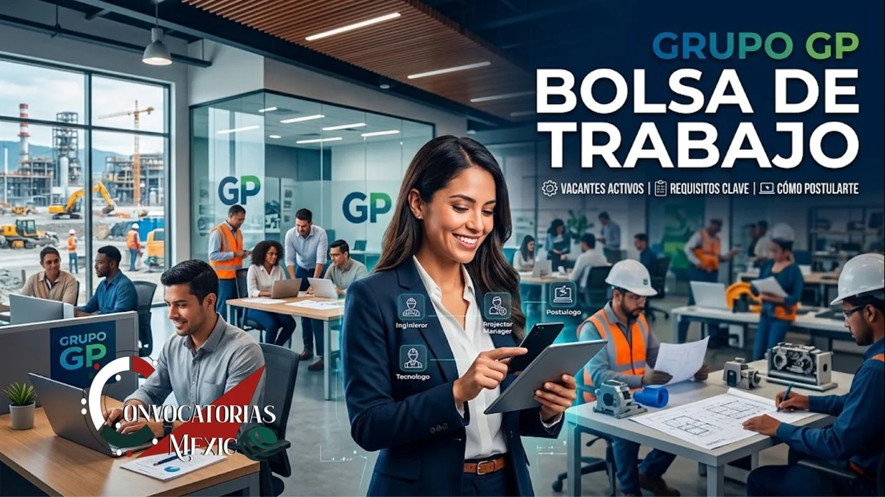 Profesionales y personal técnico revisando vacantes de empleo en la bolsa de trabajo de Grupo GP.
