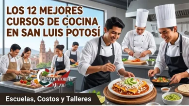 Estudiantes de gastronomía y chefs preparando platillos tradicionales en una cocina profesional con vista al centro histórico de San Luis Potosí