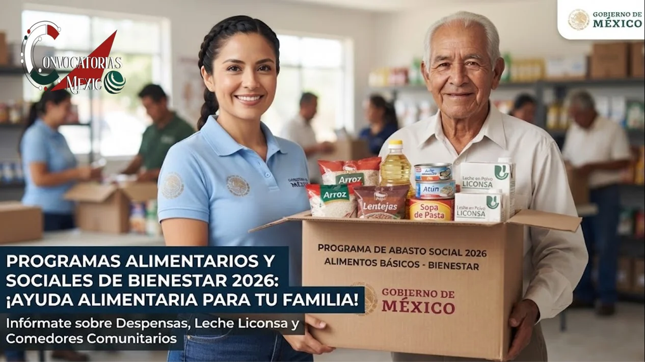 Funcionarios entregando despensas y cajas con productos de la canasta básica a familias mexicanas beneficiarias de los programas alimentarios y abasto social.