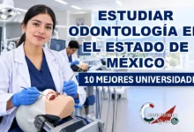Estudiante de odontología practicando en un laboratorio clínico moderno con simuladores dentales en una universidad del Estado de México.