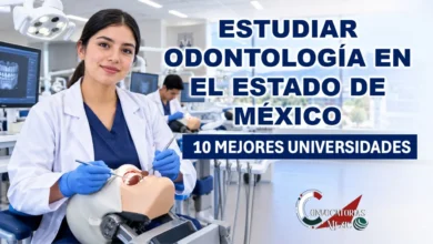 Estudiante de odontología practicando en un laboratorio clínico moderno con simuladores dentales en una universidad del Estado de México.