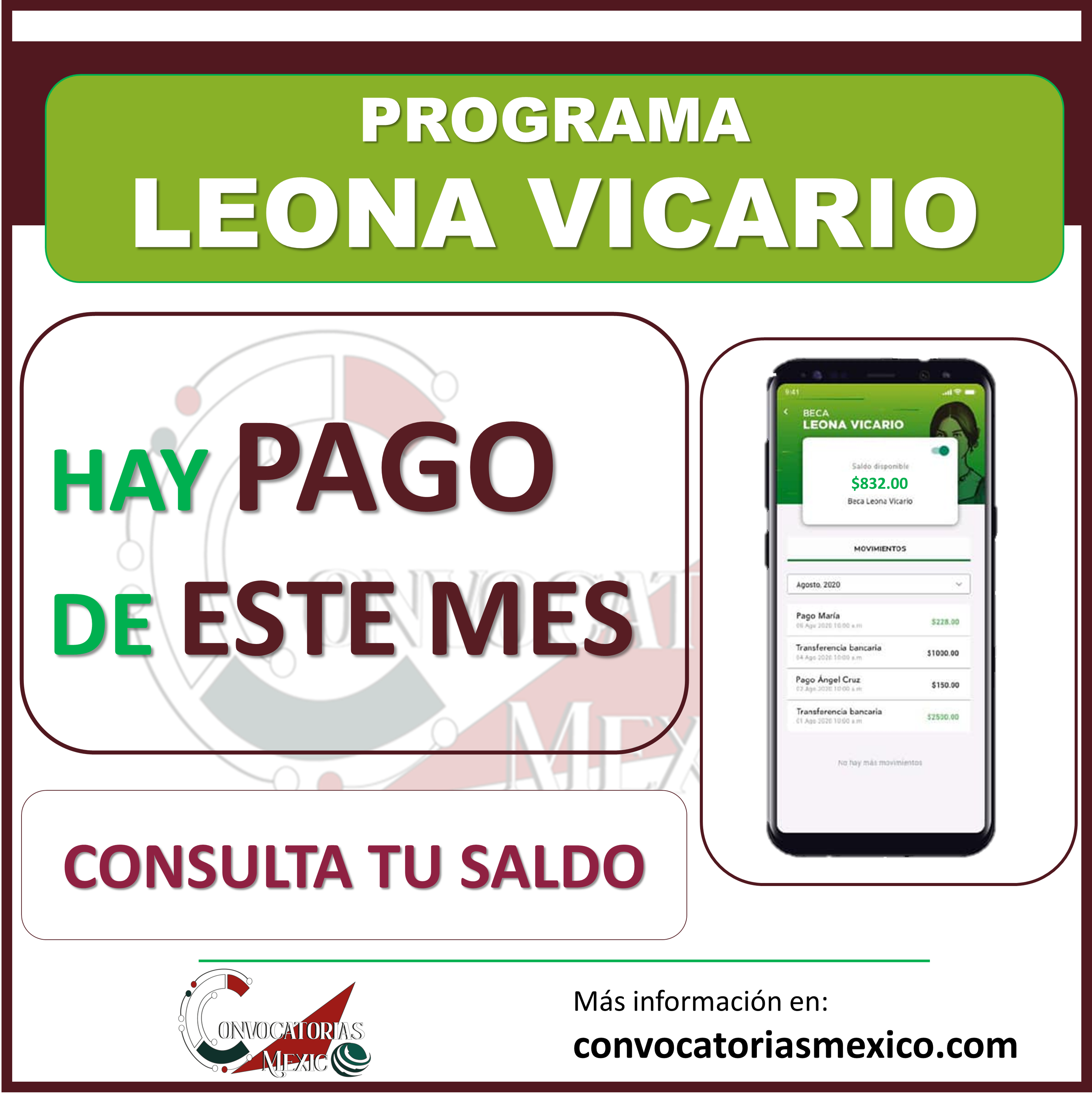 ¡Bonitas NOTICIAS para el programa Becas Leona Vicario! Están DEPOSITANDO el apoyo de AGOSTO