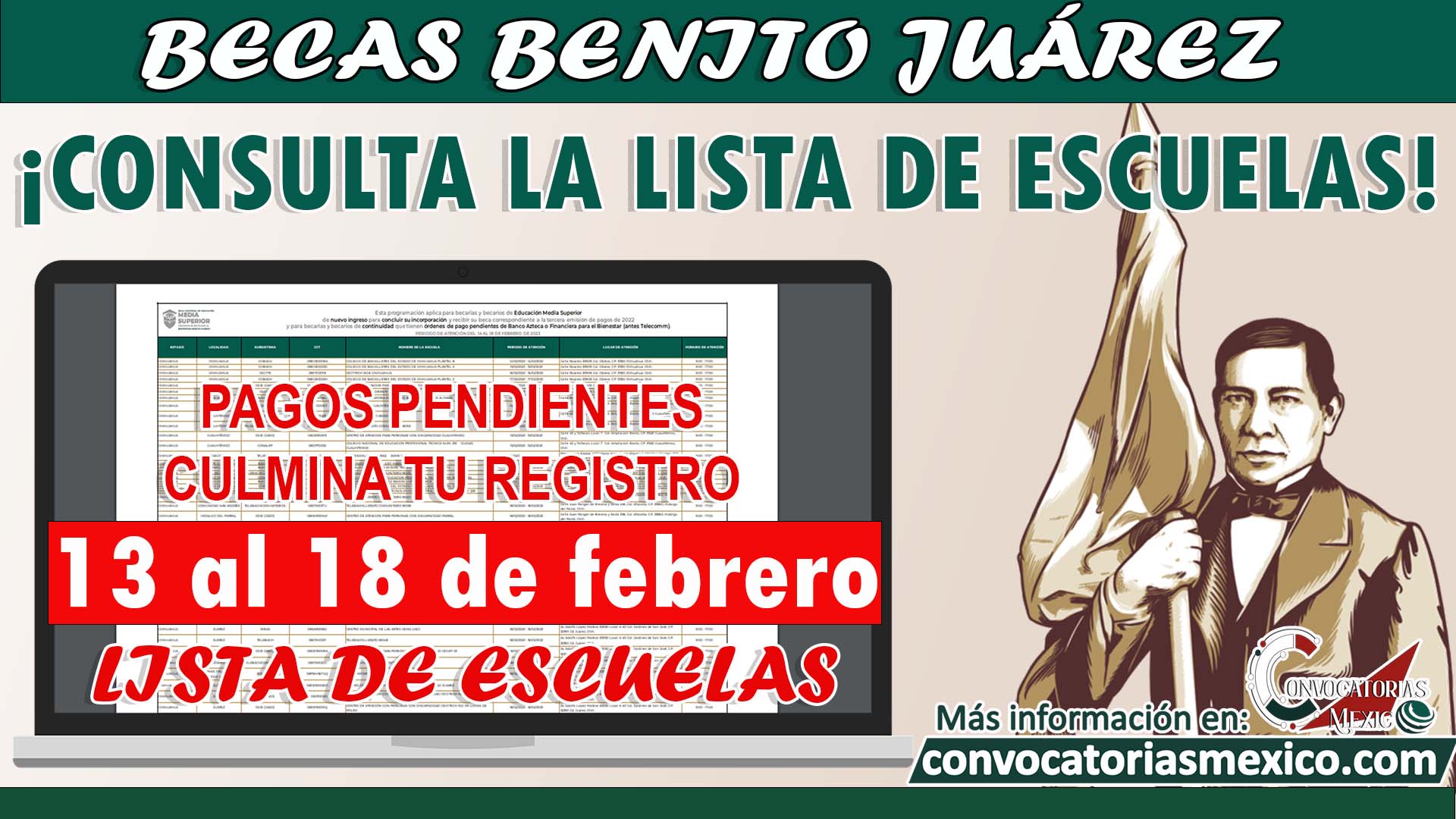 Becas Benito Juárez 2023 ¡Consulta la Lista de Escuelas! Atendidas del 13 a 18 de febrero