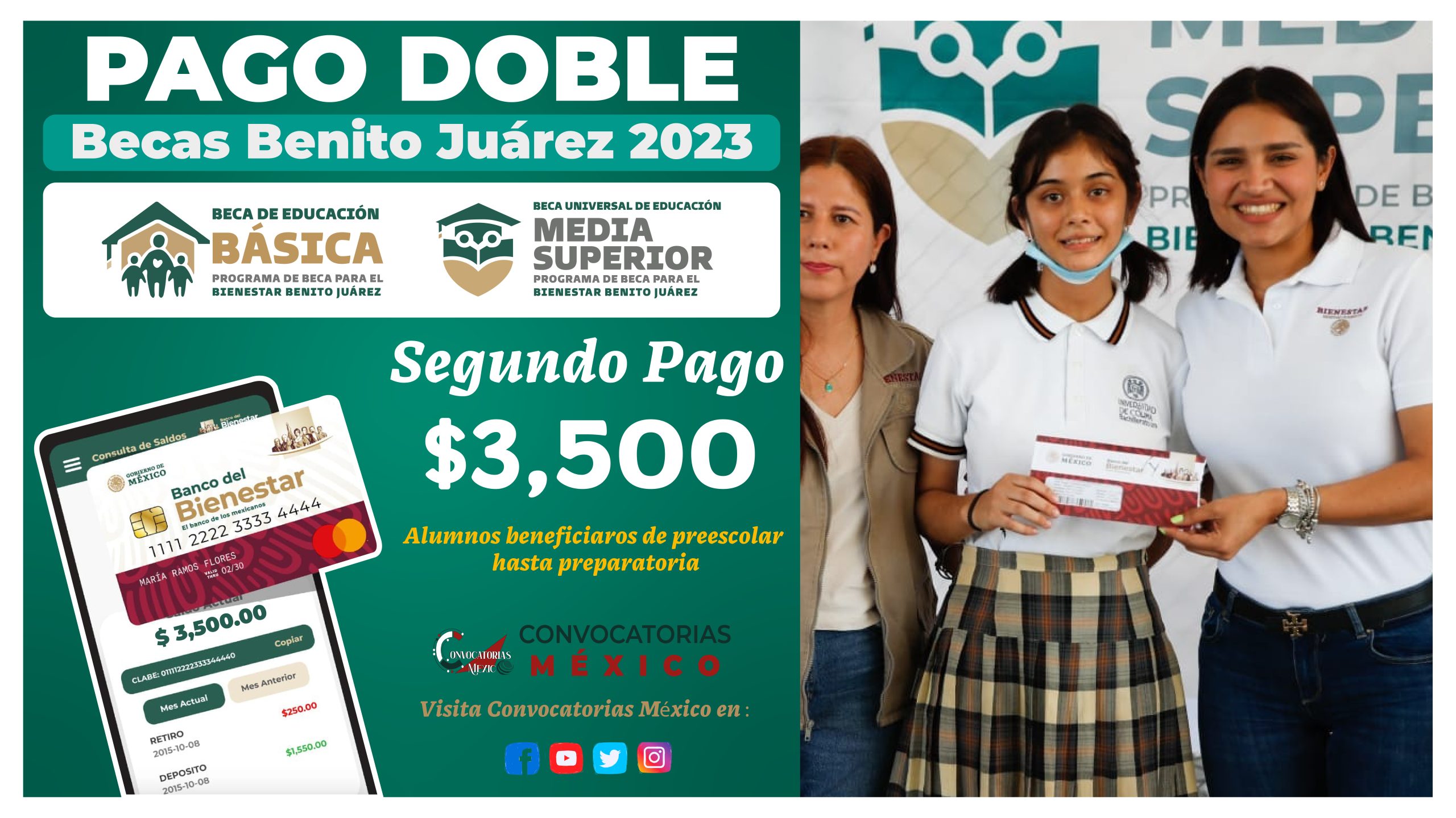  PRÓXIMO PAGO DE $3,500 ¡PAGO DOBLE! Alumnos beneficiarios de la Beca Benito Juárez
