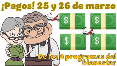 ¡Pagos! 25 y 26 de marzo de los 4 programas del bienestar