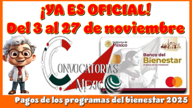 ¡YA ES OFICIAL!…Del 3 a 27 de noviembre| Pagos de los programas del bienestar 2025