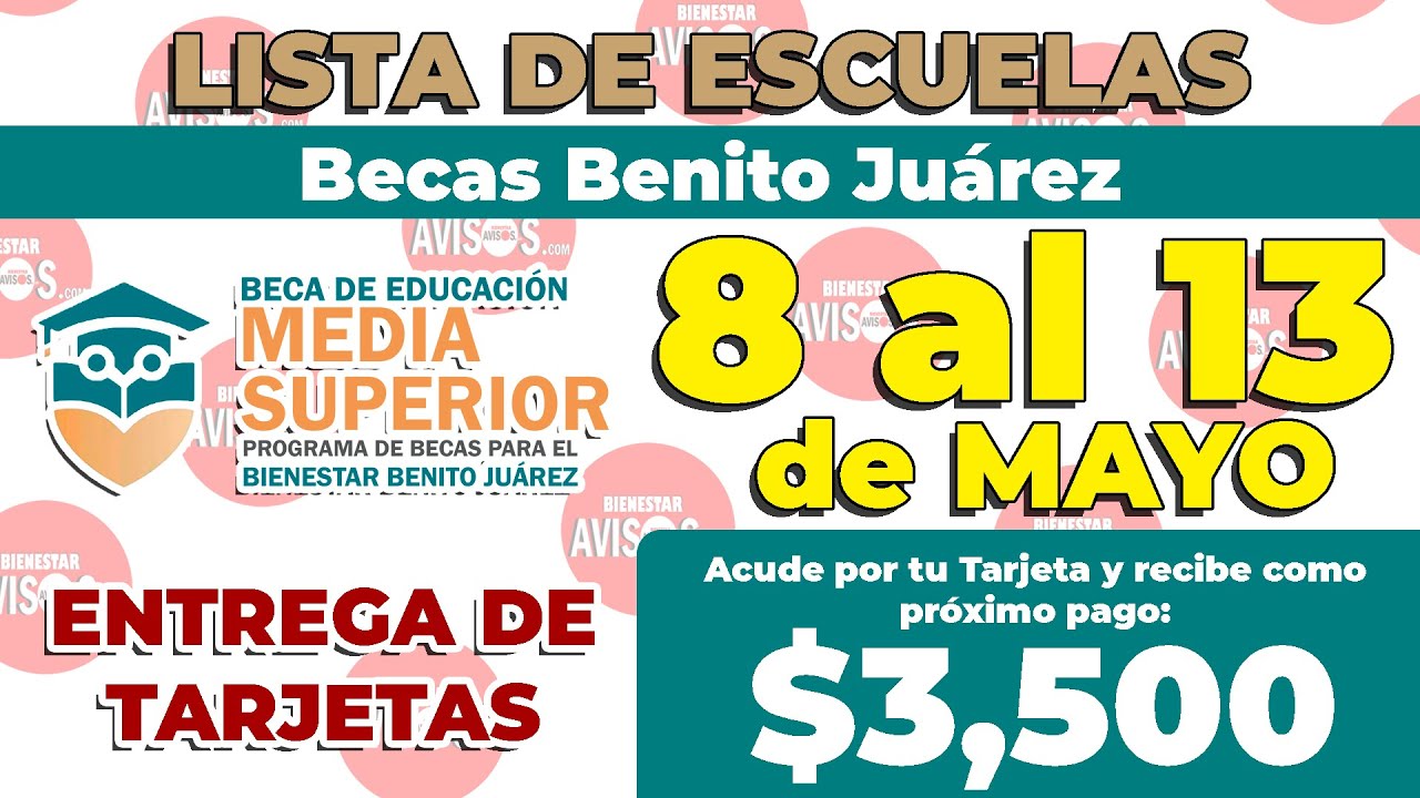 ✅ LISTA DE ESCUELAS ✅ serán ATENDIDAS del 8 al 13 de MAYO entrega de TARJETAS Media Superior