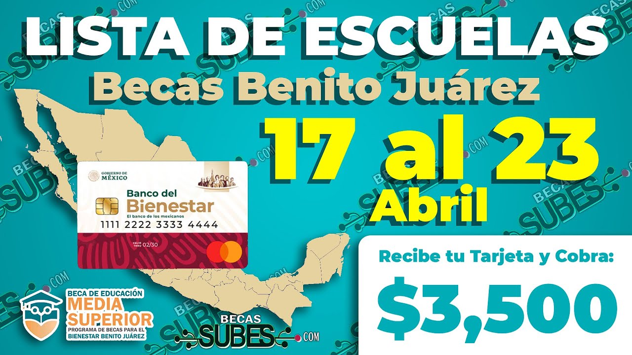 🚨¡ATENCIÓN BECARIOS! ▶️ del 17 al 23 de ABRIL LISTA DE ESCUELAS que entregaran TARJETAS BIENESTAR 🚨